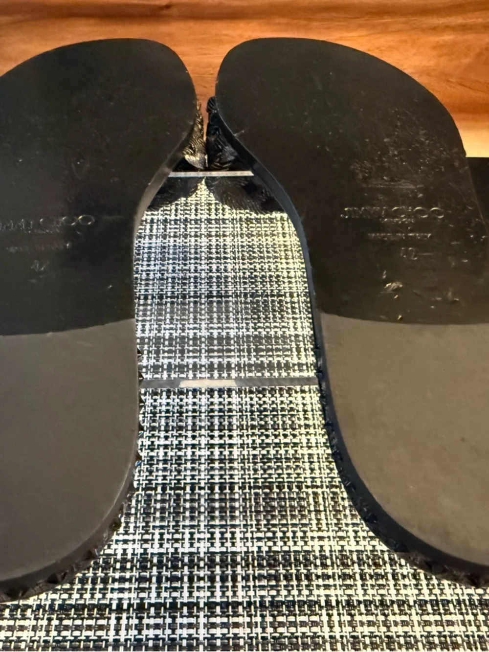 Jimmy Choo London Metallic Woven Slide Sandals Size 42 Made in Italy 🖤